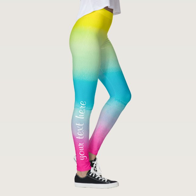 Cool Colourful Ombre Watercolor Your Custom Text Leggings (Right)