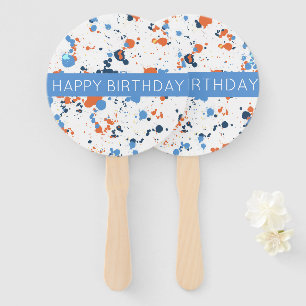 Cool Colourful Paint Splatter Happy Birthday Hand Fan