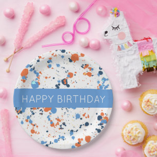 Cool Colourful Paint Splatter Happy Birthday  Paper Plate