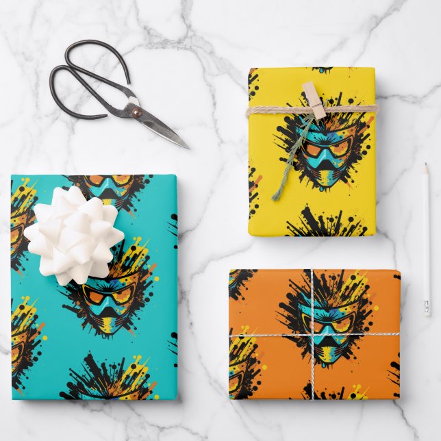 Cool Colourful Paintball Mask Blast Splatter Wrapping Paper Sheet (Front)