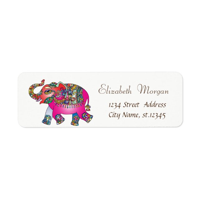 Cool Colourful  Paisley Floral Elephant Return Address Label (Front)