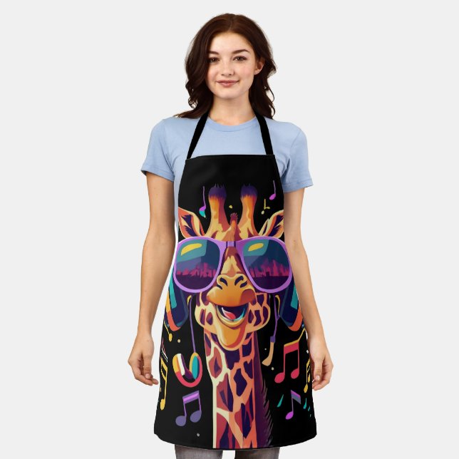 Cool Colourful Party Giraffe with Headphones  Apron (Worn)