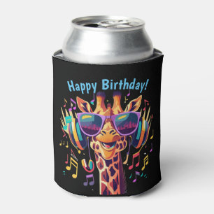 Cool Colourful Party Giraffe with Headphones Can Cooler