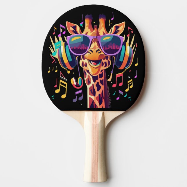 Cool Colourful Party Giraffe with Headphones  Ping Pong Paddle (Front)