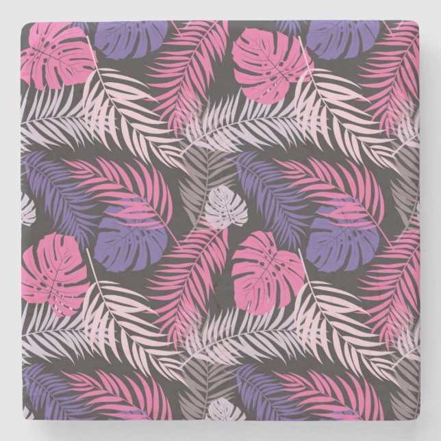 Cool Colourful Pastel Floral Pattern Stone Coaster (Front)
