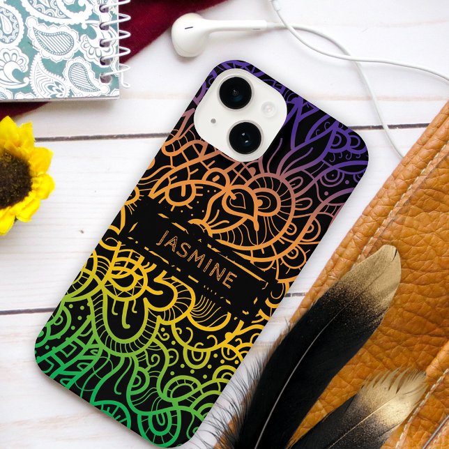 Cool Colourful Rainbow Hand Drawn Doodle Line Art iPhone Case (Creator Uploaded)