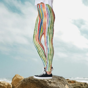 Cool Colourful Rainbow Stripes Carnival Watercolor Leggings