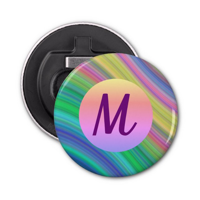 Cool Colourful Rainbow Waves Monogram Bottle Opener (Front)
