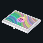 Cool Colourful Rainbow Waves Monogram  Business Card Holder<br><div class="desc">Multi-coloured waves with modern monogram.</div>