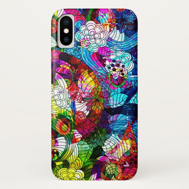 Cool Colourful Retro Flowers Collage Case-Mate iPhone Case (Back)