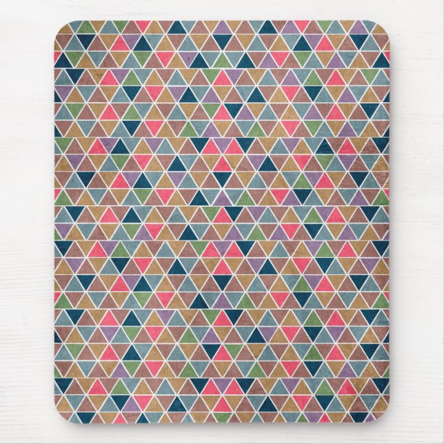 Cool colourful retro geometric triangles pattern mouse pad (Front)
