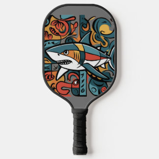 Cool Colourful Shark Abstract Pickleball Paddle