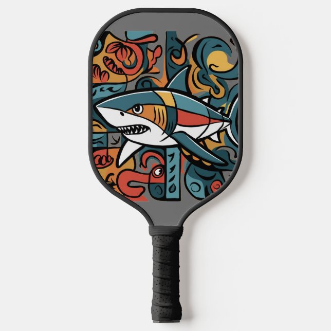 Cool Colourful Shark Abstract Pickleball Paddle (Front)