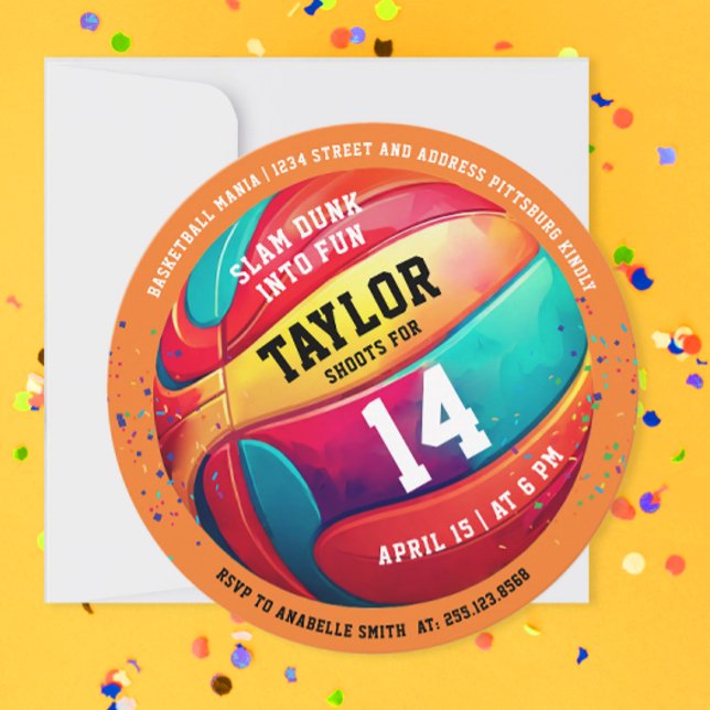 Cool Colourful Sport All-Star Basketball Birthday Invitation (Creator Uploaded)