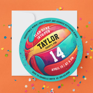 Cool Colourful Sport Slam Dunk Aqua Blue Basketbal Invitation