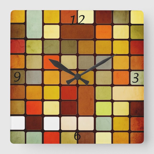 Cool colourful squares and rectangles round corner square wall clock (Front)