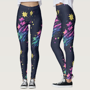 Cool Colourful Stars Fireworks Watercolor Pattern  Leggings