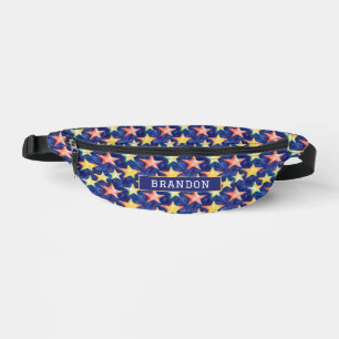 Cool Colourful Stars Pattern And Name Watercolor  Bum Bags