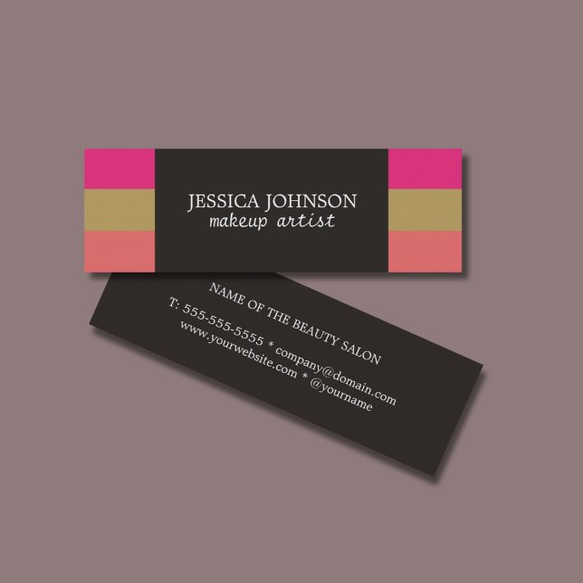 Cool Colourful Stripes Grey Makeup Artist Mini Business Card (Creator Uploaded)
