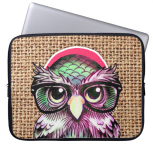 Cool Colourful Tattoo Wise Owl With Funny Glasses Laptop Sleeve