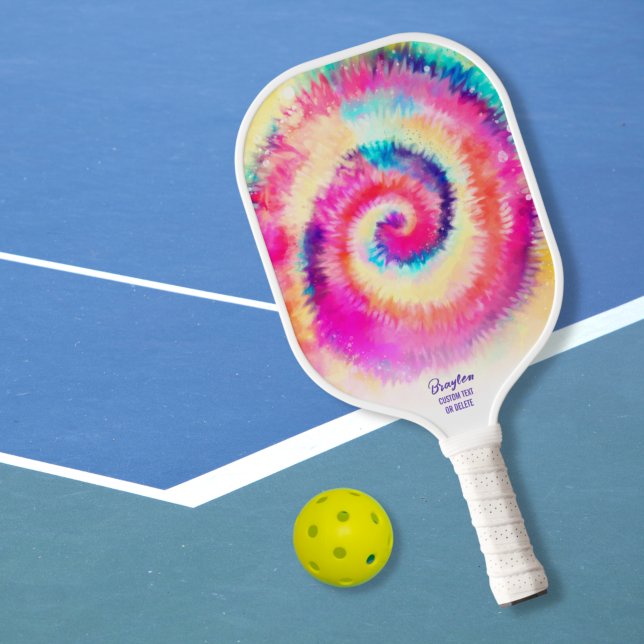 Cool Colourful TieDye Pattern Custom Text Name Pickleball Paddle (Creator Uploaded)