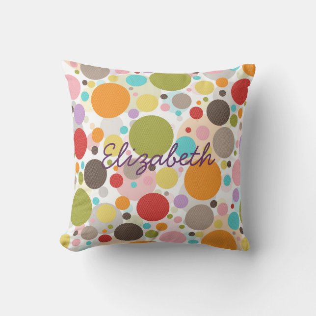 Cool colourful trendy girly bubbles polka dots cushion (Front)