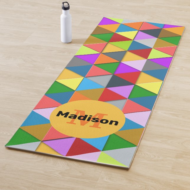Cool Colourful triangle geometry pattern Monogram Yoga Mat (In Situ)