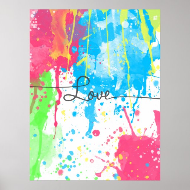 Cool colourful vibrant watercolours Love word Poster (Front)