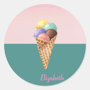 Cool Colourful Watercolor Ice cream  Classic Round Sticker