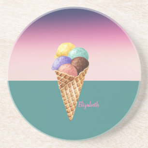 Cool Colourful Watercolor Ice cream   Coaster