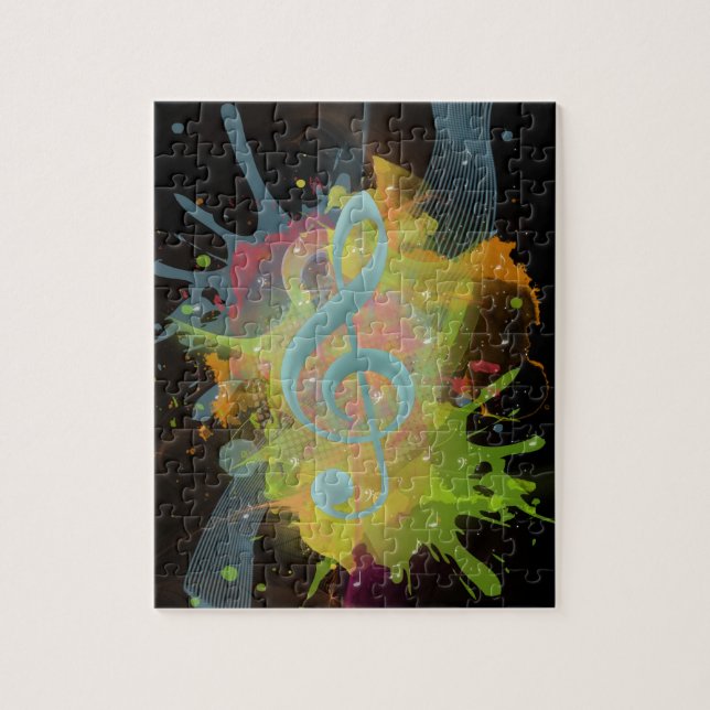 Cool colourful watercolour splatters music notes jigsaw puzzle (Vertical)