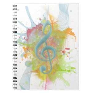 Cool colourful watercolour splatters music notes notebook