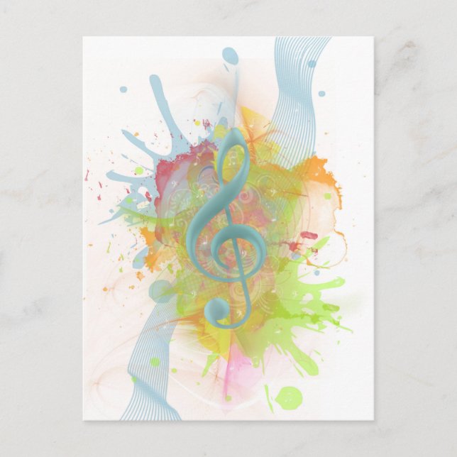 Cool colourful watercolour splatters music notes postcard (Front)