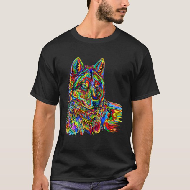 Cool Colourful Wolf face 1 T-Shirt (Front)