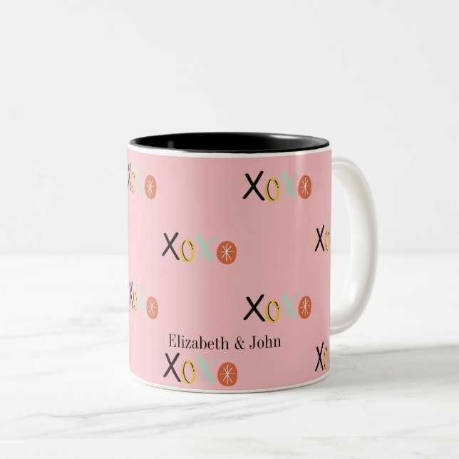 Cool Colourful "XOXO" Hearts Valentine's Day   Two-Tone Coffee Mug (Front Right)