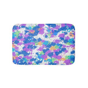 Cool Colours Abstract Splatter Paint, Blurple Bath Mat