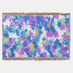 Cool Colours Abstract Splatter Paint, Blurple Throw Blanket