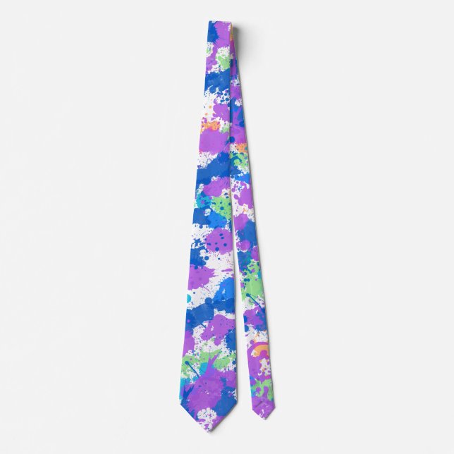 Cool Colours Abstract Splatter Paint, Blurple Tie (Front)
