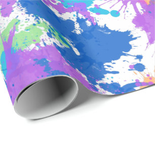 Cool Colours Abstract Splatter Paint, Blurple Wrapping Paper