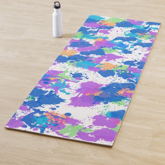Cool Colours Abstract Splatter Paint, Blurple Yoga Mat (In Situ)