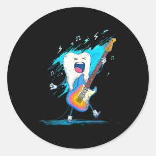 Cool colours and rocking tooth with electric guita classic round sticker
