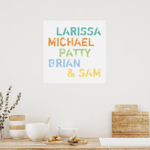 Cool Colours Family Names Typography Poster