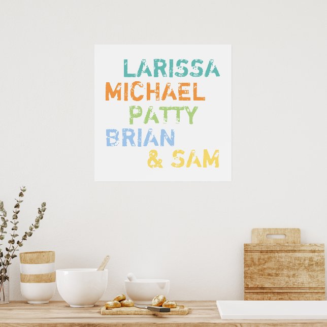 Cool Colours Family Names Typography Poster (Kitchen)