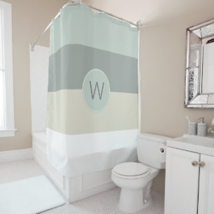Cool Colours Minimalist Stripes with Monogram Shower Curtain