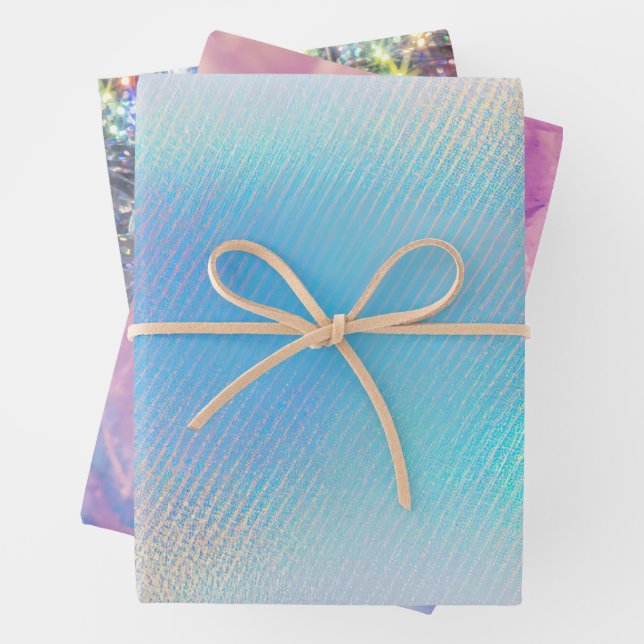 Cool Colours Sea Glass and holographic Wrapping Paper Sheet (In situ)