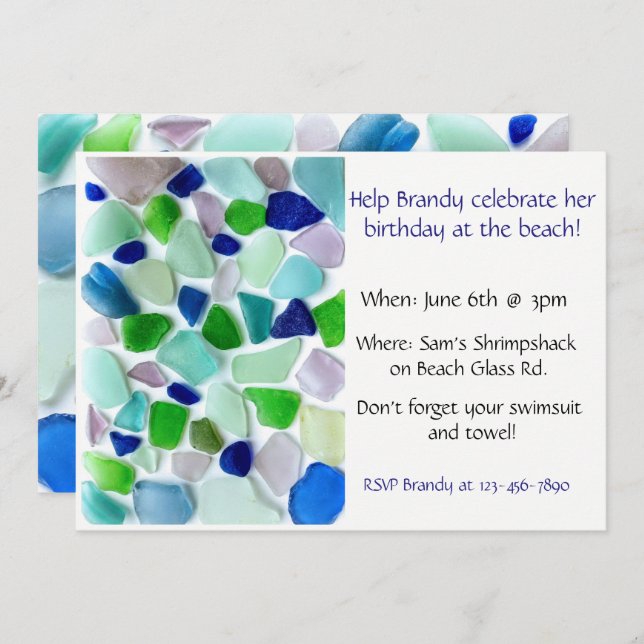 Cool Colours Sea Glass Beach Party Invitation (Front/Back)