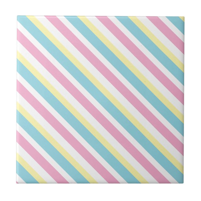 Cool Colours Stripes Pattern  Ceramic Tile (Front)