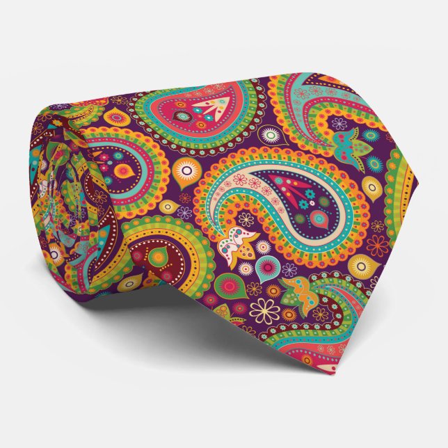 cool colours tiled paisley pattern neck tie (Rolled)