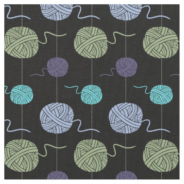 Cool Colours Yarn Ball String Pattern Black Fabric (Close Up)