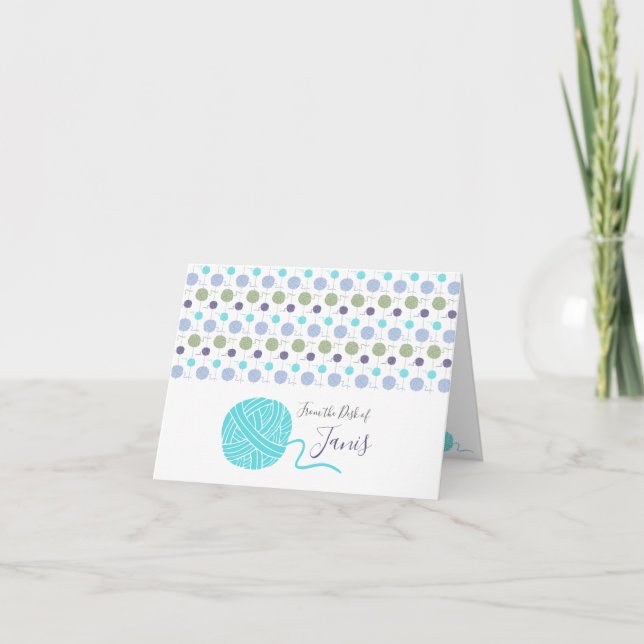 Cool Colours Yarn Ball String Pattern Note Card (Front)